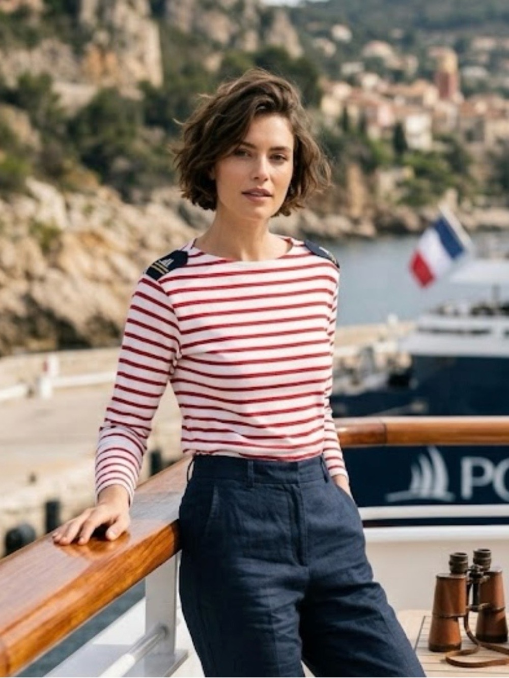 NWT Ponant France Nautical Mariner Officer Armor Lux Red Striped Cotton Shirt 34
